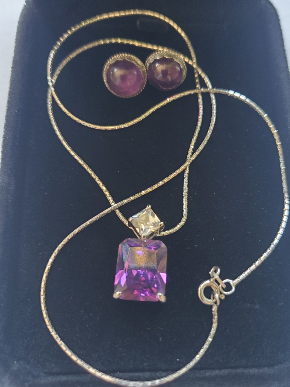 Sterling Silver Vintage Amethyst Stud Earrings And Necklace